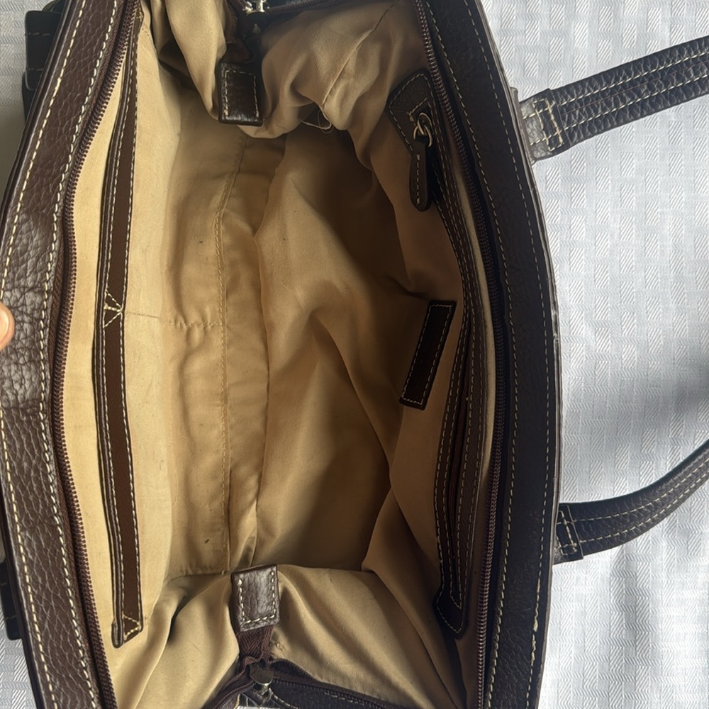 TIGNANELLO Brown Pebbled Leather Shoulder Handbag Satchel Tote Purse Baguette - Picture 5 of 6